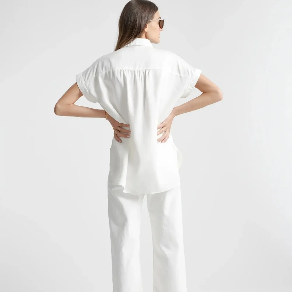 NWOT Quince Vintage Wash Tencel Camp Shirt. White. XS‎